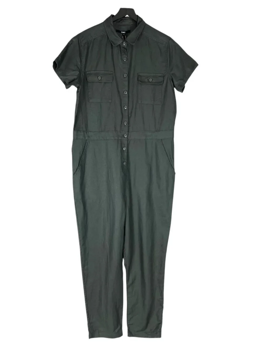 NWT Quince Cotton Linen Twill Short Sleeve Coverall Jumpsuit in Charcoal Size L